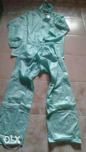 Blue Plastic Rain Coat Top And Pants Set
