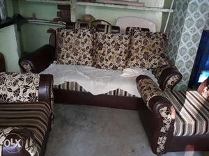 Brown And Black Micro Suede Floral Couch Set