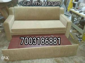 Brown Fabric Trundle Sofa Bed