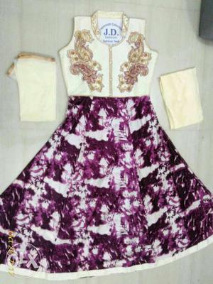 Brown, Purple, And White Floral Sleeveless Dress