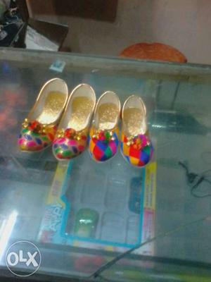 Girl's Two Pairs Of Multi-colored Flats