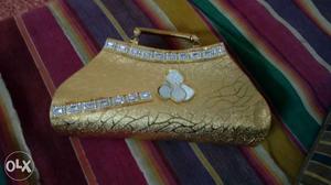 Gold-colored And White Glitters Handbag