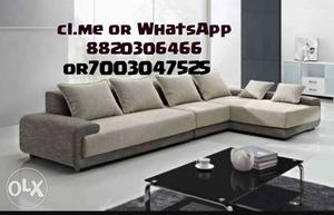 Grey Fabric Padded Sectional Sofa