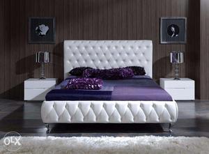 King size stylish full culting bed with side table