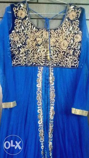 Netted royal blue anarkali suit, full length, XL