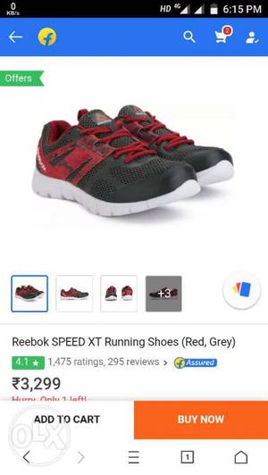 Pair Of Black-and-red Reebok Running Shoes