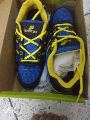 Pair Of Blue-and-yellow Bostan Mid-top Sneakers