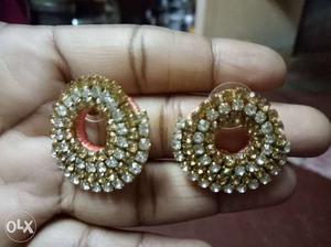 Pair Of Embellished Diamond Gold-colored Earrings