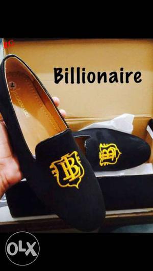 Pair Of men's Black-and-yellow Billionaire Loafers With Box