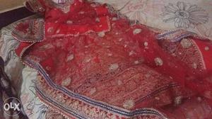 Red And Gray Glittered Traditional Dress