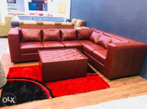 Red Leather Padded Sectional Sofa