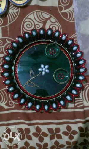 Round Black And Red Beaded Tray