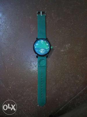 Round Green Chronograph Watch With Green Strap