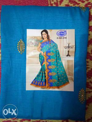 Teal, Blue, And Yellow Sari Traditional Dress