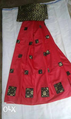Tussar silk with brocade patch work