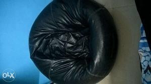 Two black leather bean bags with beans, original