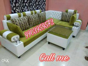 White And Green Fabric Living Room Furniture Set