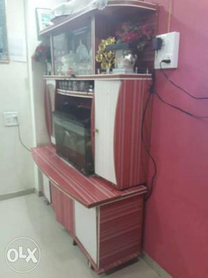 White And Red Wooden TV Hutch With Cabinet