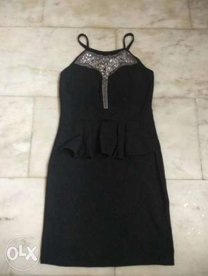 Women's Black Peplum Sleeveless Dress