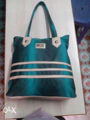 Women's Blue And White Leather Tote Bag