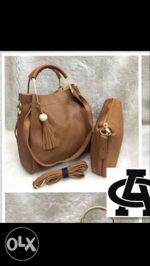 Women's Brown Leather Shoulder Bag And Hand Bag