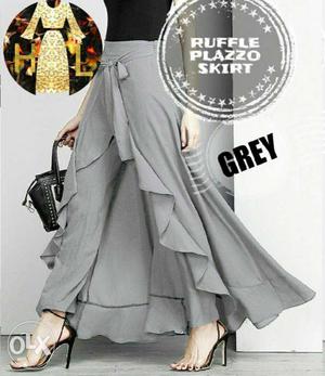 Women's Gray Ruffled Maxi Skirt