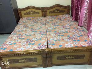 Wooden Double Cot with Sleepwell Mattresses