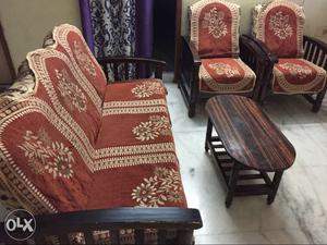 Wooden Sofa Set with Cover & Teapoy