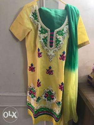 Yellow, Green, And White Traditional Dress