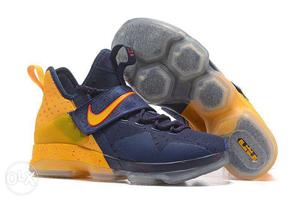Yellow-and-blue Nike LeBron James Velcro Basketball Shoes