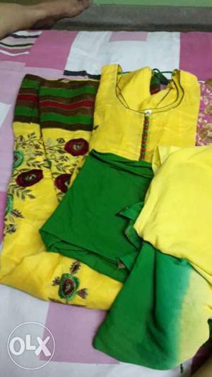 Yellow and green mix full dress