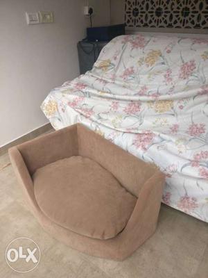 Comfortable, wooden, fully upholstered dog bed