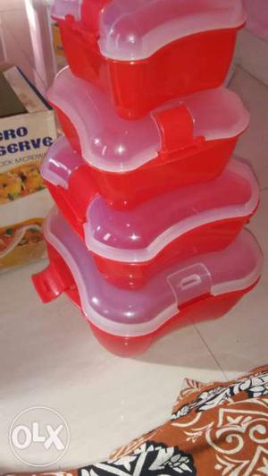 Red And White Plastic Container Set