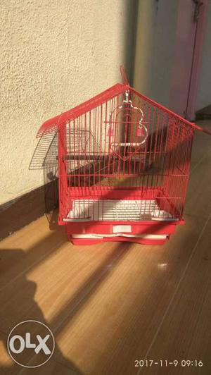 Red Metal Wire Bird Cage