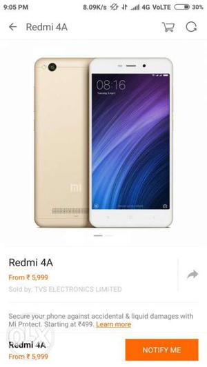 Redmi 4a gold colour good condition 2gb 16gb,