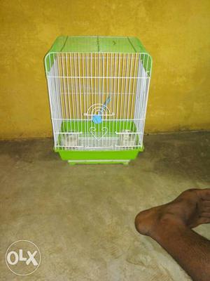 Small Size Green And White Metal Birdcage