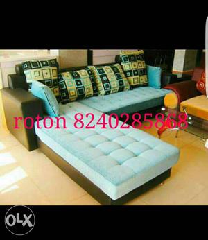 Teal And Black Tufted Sectional Chaise Couch