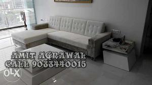 Tufted White And Gray Sectional Sofa
