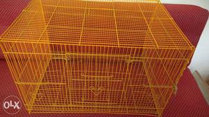 Yellow Steel Pet Cage with tray & feeding b