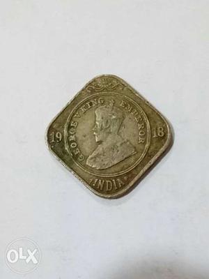2 anna old indian coin with george IV King image