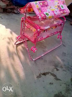 Baby's Pink And White Portable Cradle