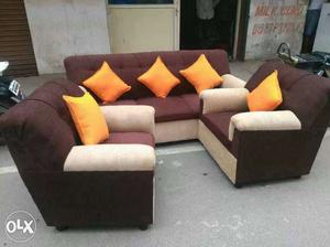 Brown And Beige Suede 3-piece Sofa Set
