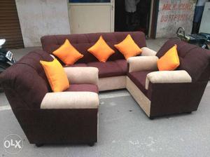 Brown and cream 3 Piece Sofa Set With Throw Pillows