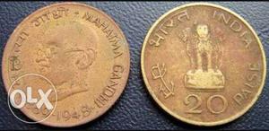 Commemorative 20 paise coin(birth of Mahatma