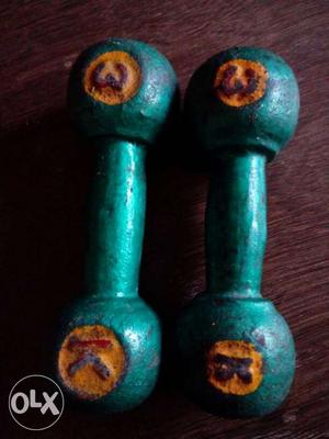 Pair Of Green Fixed-weight Dumbbells