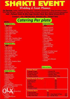 SHakti Event Catering Per Plate Lists