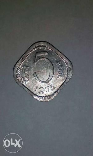  Silver-colored 5 Indian Paise Coin