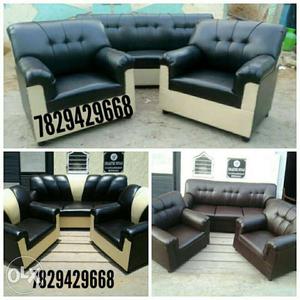 Two Tufted Black Leather Sofa Armchair And Sofa Photo