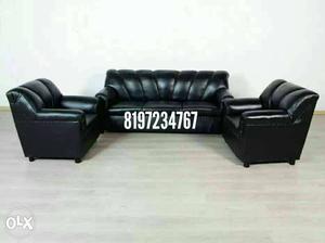 Black Leather 3-seat Couch And Two Armchairs