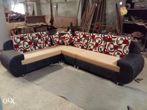 Brown, Red, And Gray Fabric Sectional Sofa